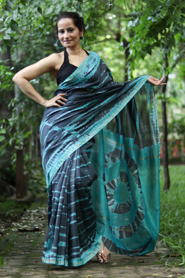 Tie & Dye Chanderi Silk Saree Night at Sea Shore (SAREE)