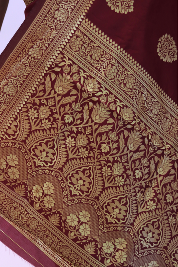 Banarasi Kota Silk Saree Peepal Leaf - Maroon (SAREE)