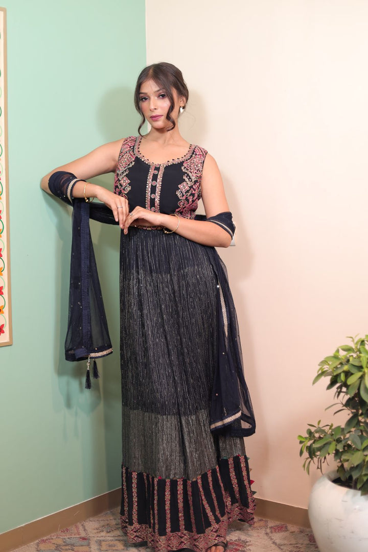 Chinnon Long Kurti with Pant and Dupatta in Multi-Color