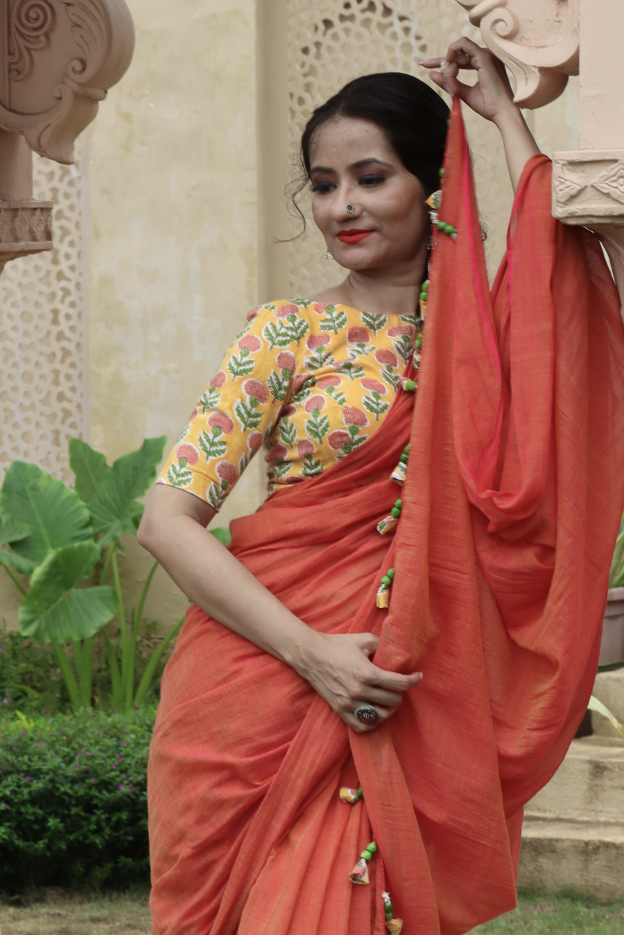 Mulmul Saree with Block Printed Tassels Sukhe Patton sa Narangi (SAREE)