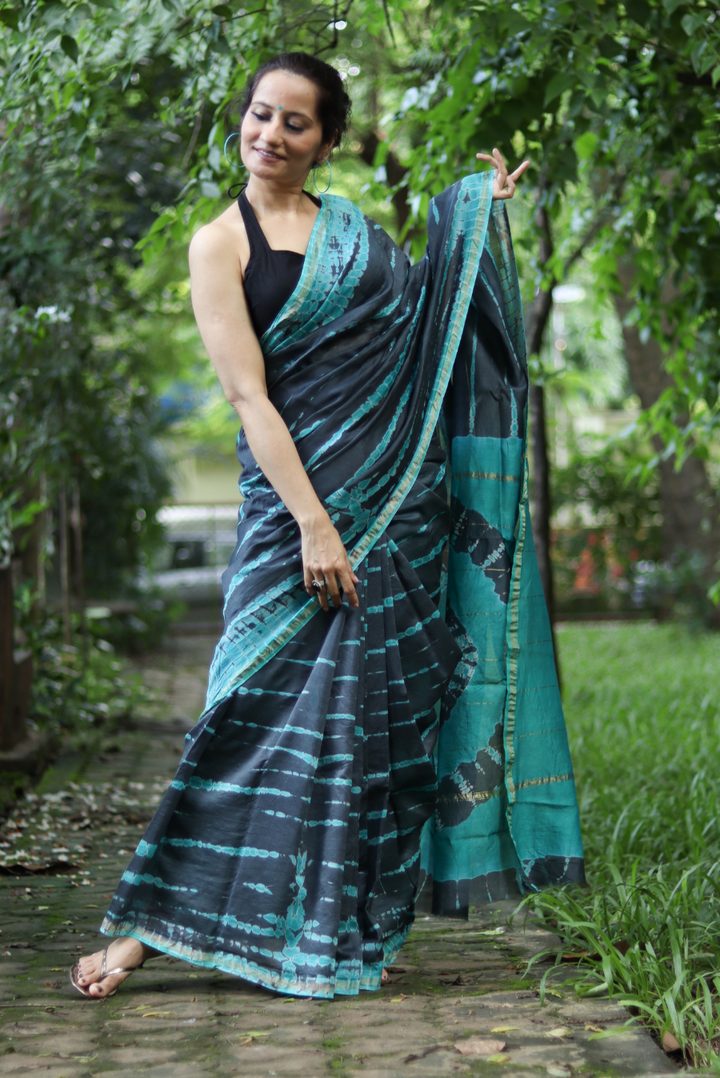 Tie & Dye Chanderi Silk Saree Night at Sea Shore (SAREE)