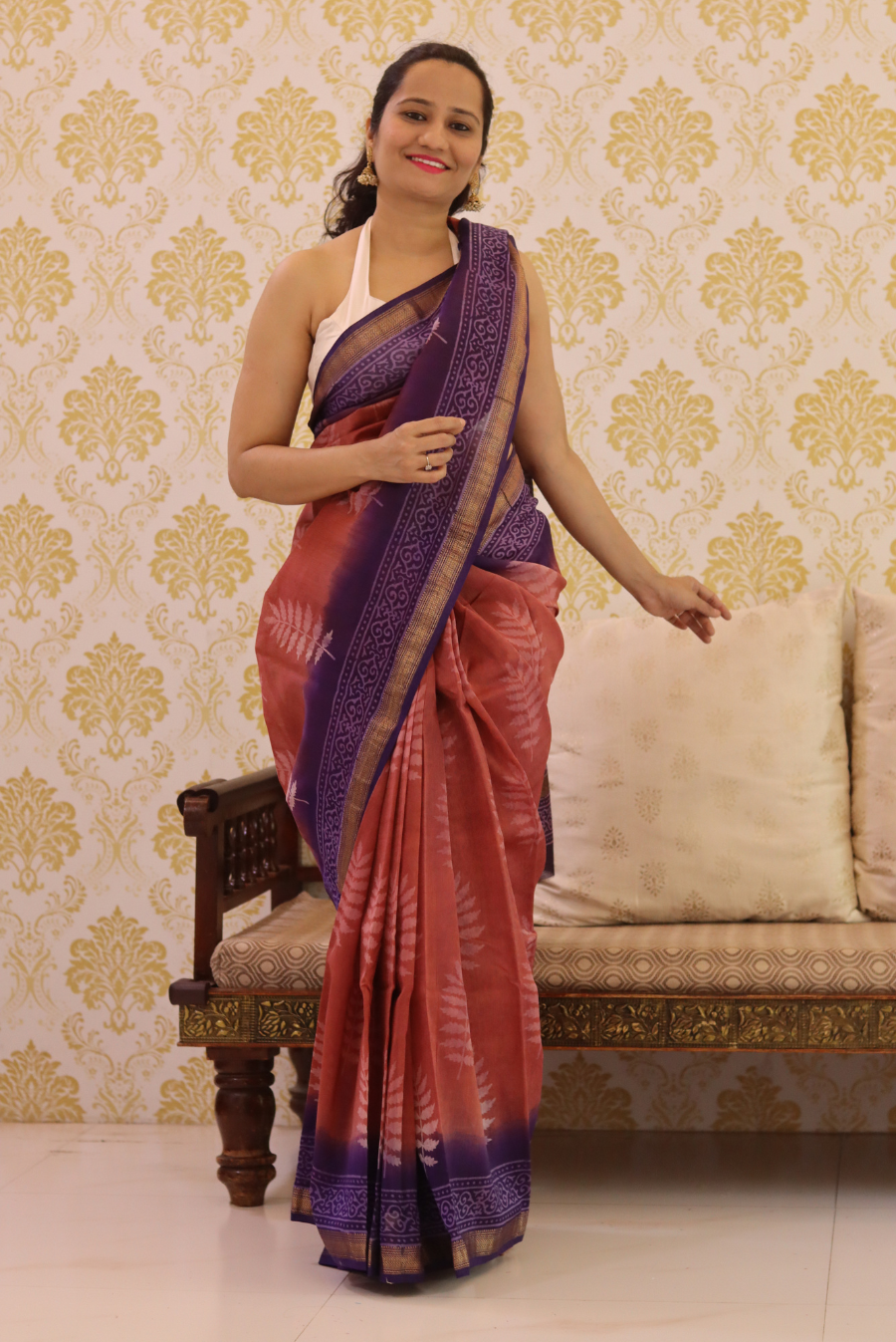 Block Printed Maheshwari Silk Saree Autumn (SAREE)