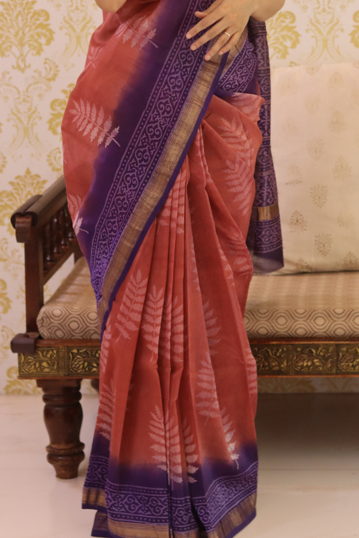 Block Printed Maheshwari Silk Saree Autumn (SAREE)
