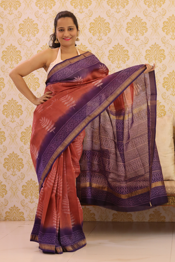 Block Printed Maheshwari Silk Saree Autumn (SAREE)