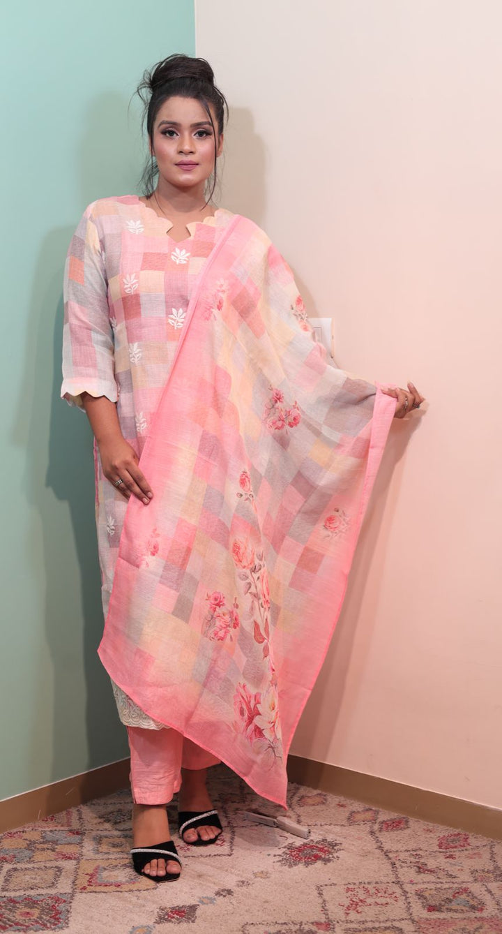 Elegant Multi-Color Cotton Kurti Set with Pant and Dupatta