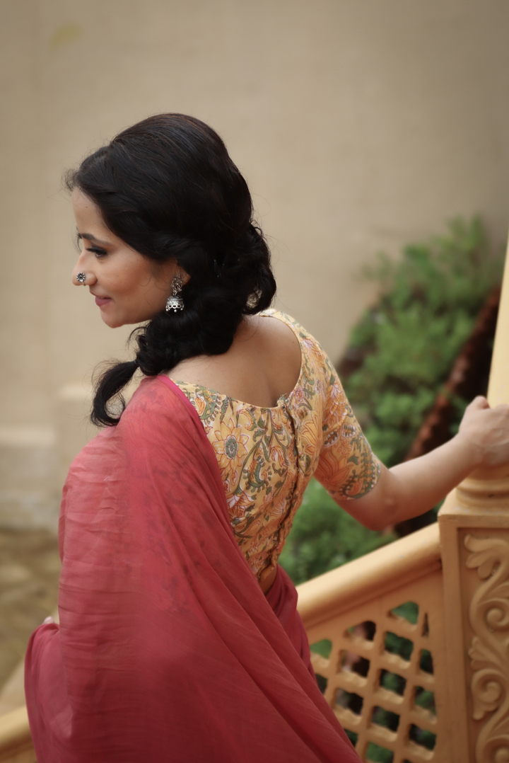 Mulmul Saree with Block Printed Tassels Mitti sa Bhoora (SAREE)