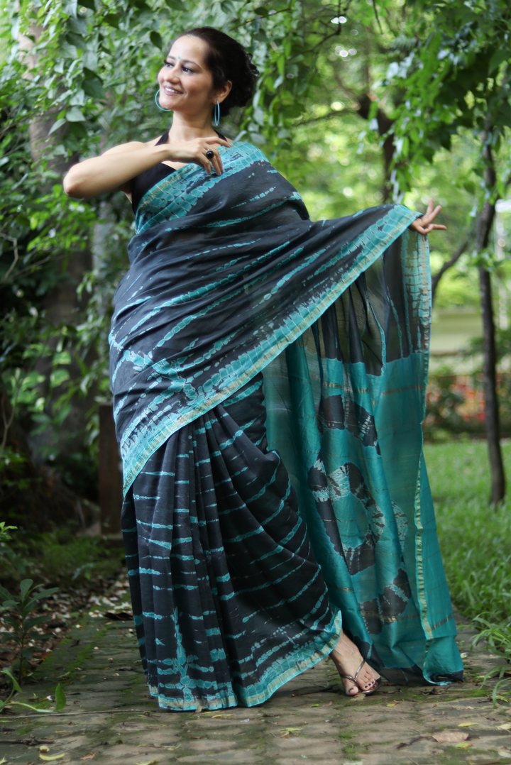 Tie & Dye Chanderi Silk Saree Night at Sea Shore (SAREE)