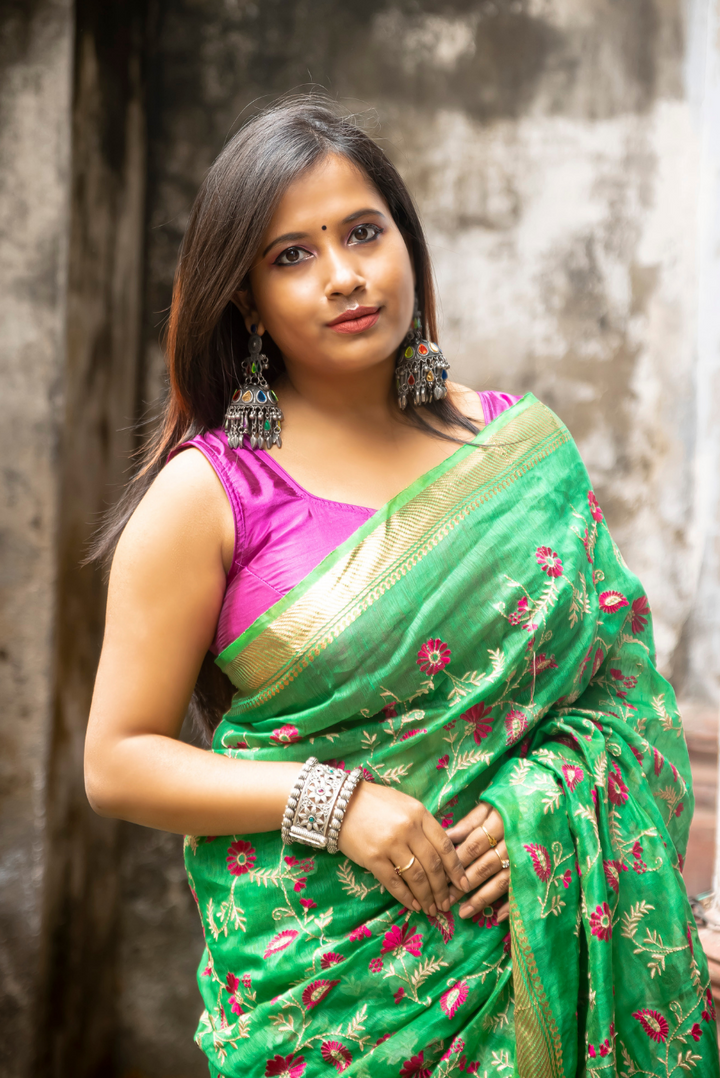 Embroidered Silk Linen Saree Ghazal (SAREE)