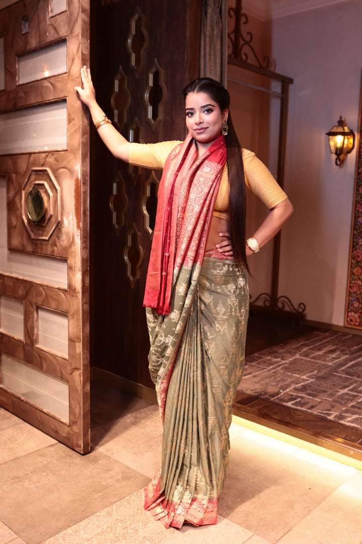 Elegant Green Chinon Georgette Saree with Rich Embroidery