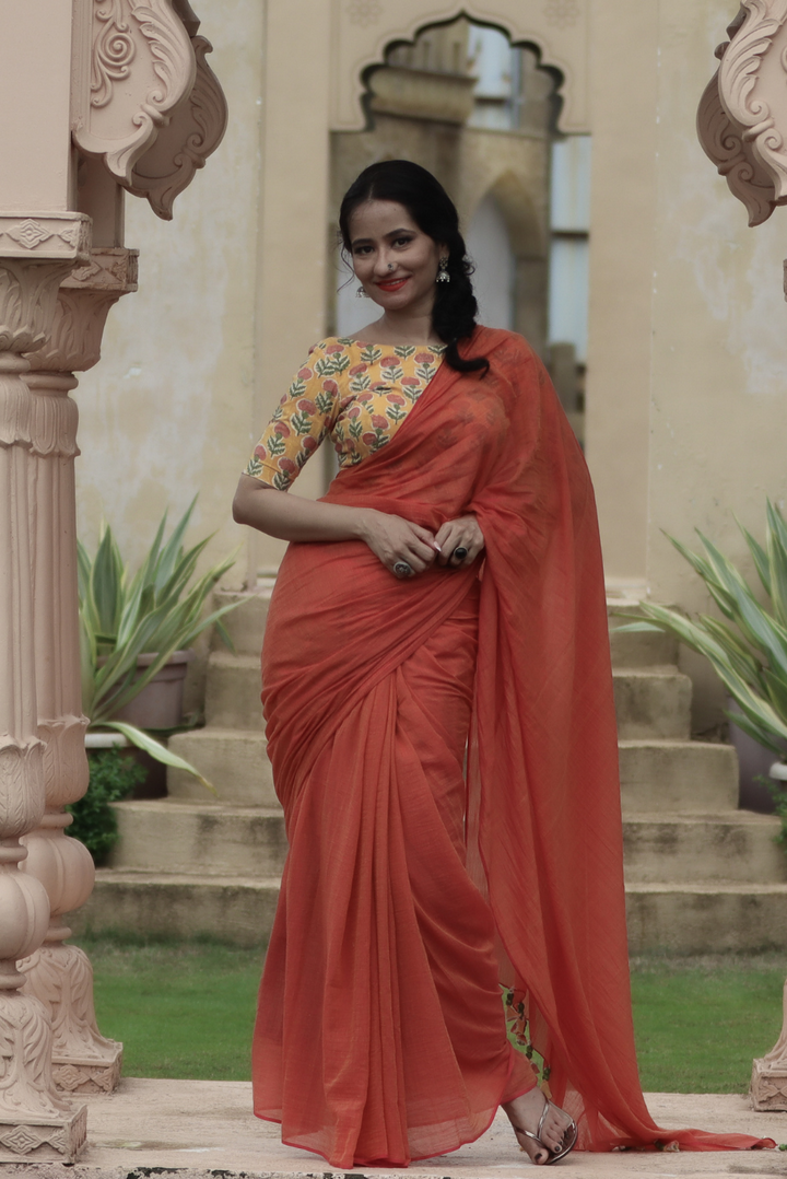 Mulmul Saree with Block Printed Tassels Sukhe Patton sa Narangi (SAREE)