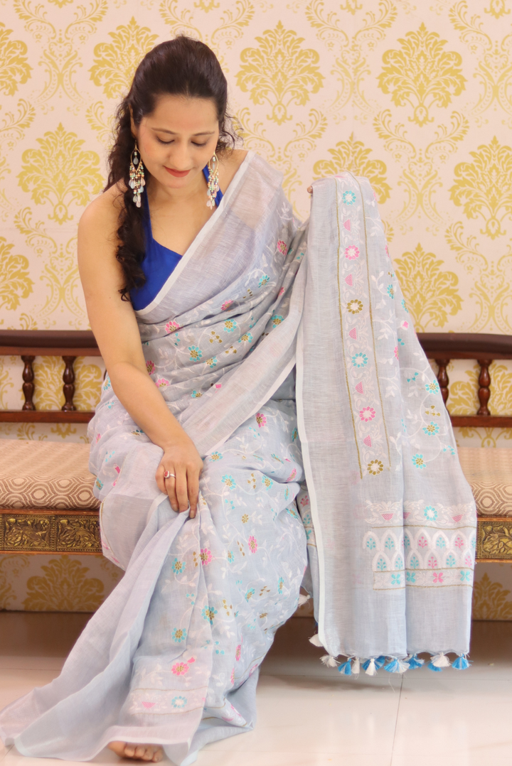 Embroidered Linen Saree Nargis (SAREE)
