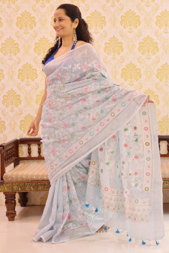 Embroidered Linen Saree Nargis (SAREE)