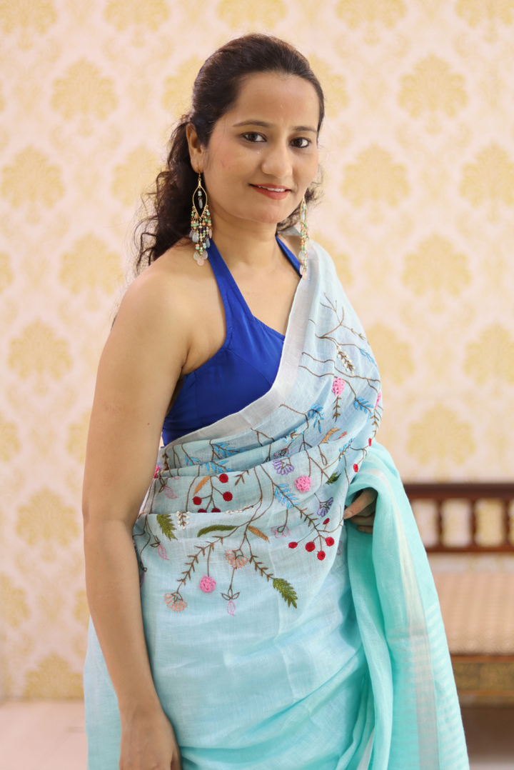 Embroidered Linen Saree Frozen (SAREE)