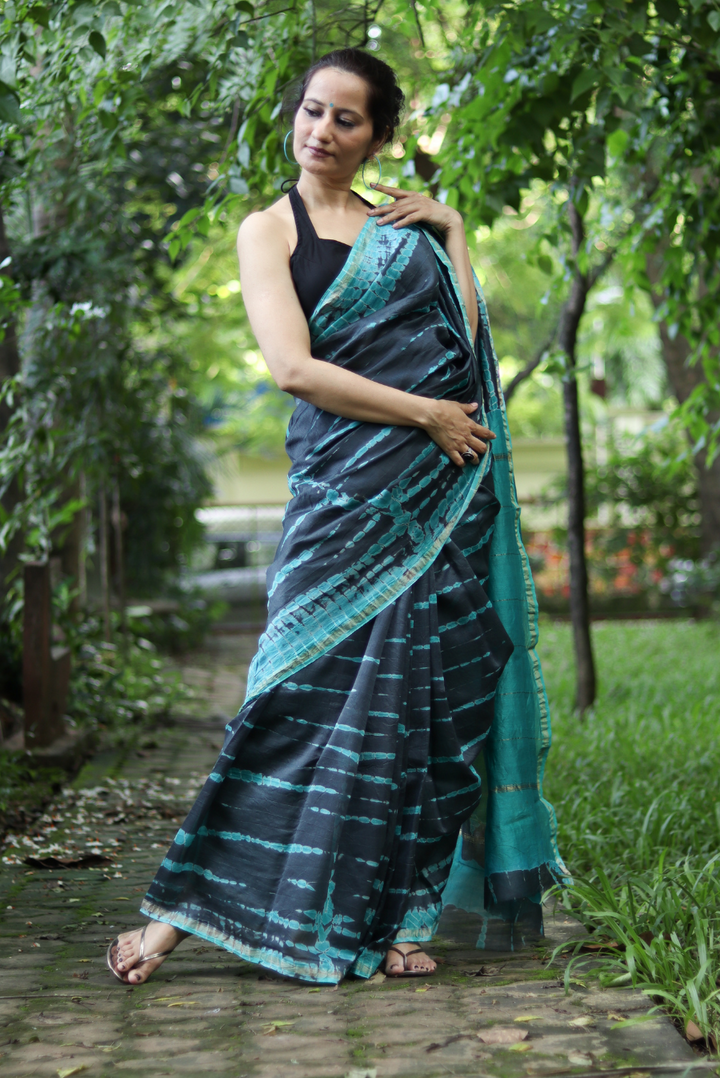 Tie & Dye Chanderi Silk Saree Night at Sea Shore (SAREE)