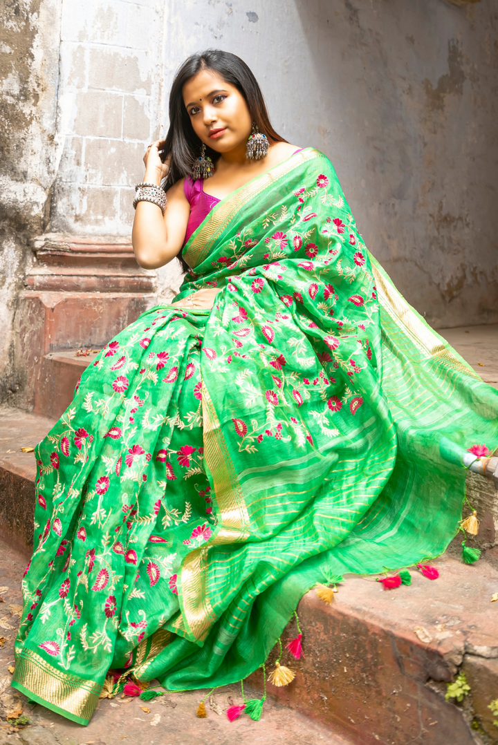 Embroidered Silk Linen Saree Ghazal (SAREE)