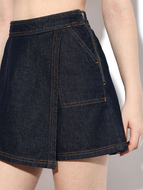 Blue Contrast Stitch Co-ord Set Skorts