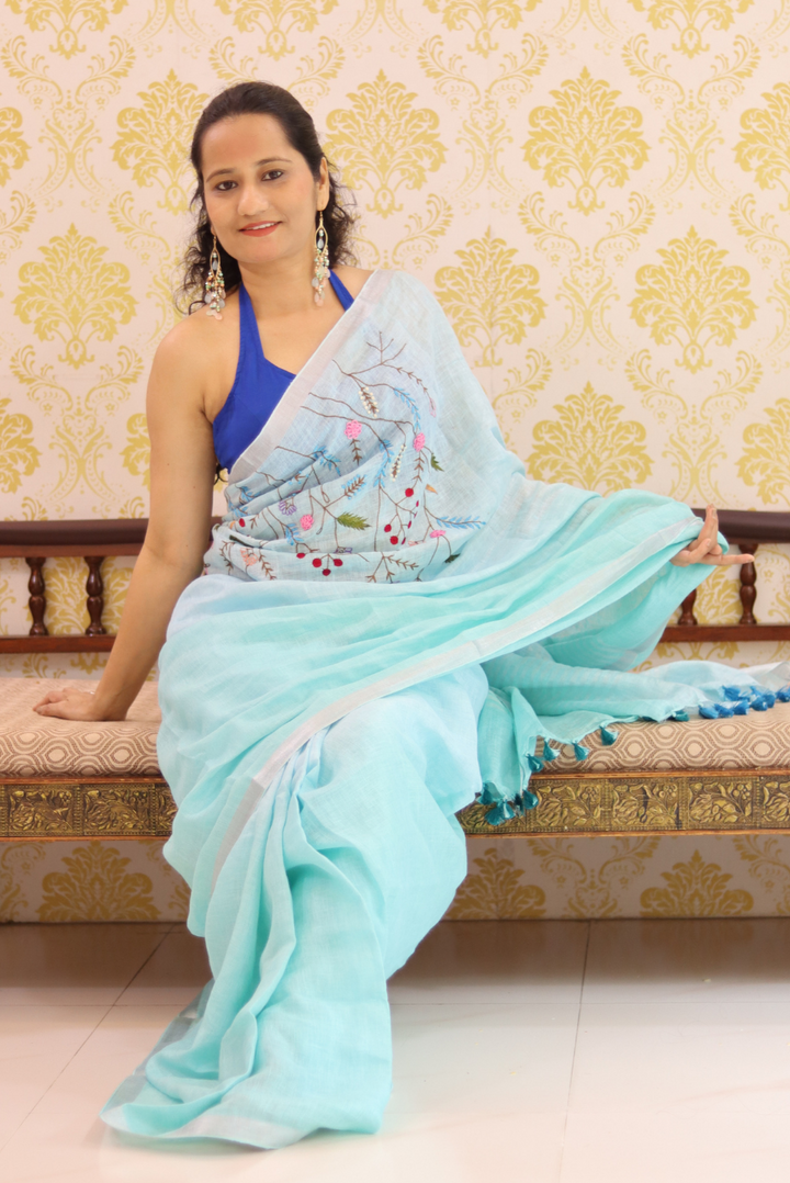 Embroidered Linen Saree Frozen (SAREE)