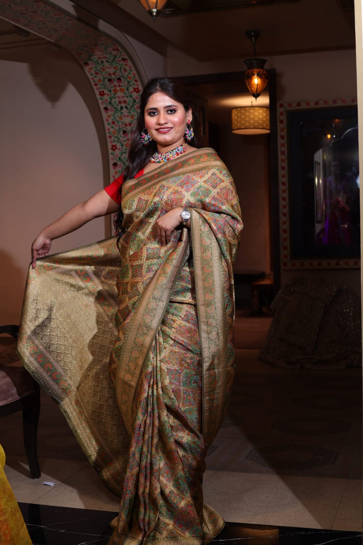 Exquisite Flint-Colored Tissue Meena Saree - Regal Elegance