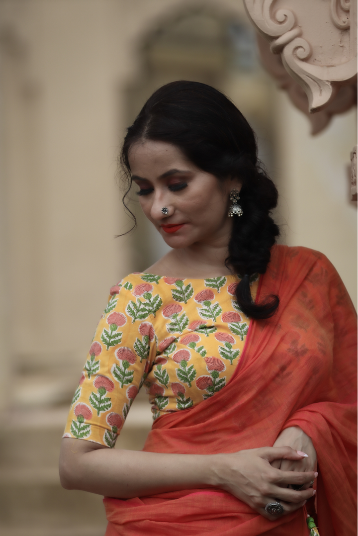 Mulmul Saree with Block Printed Tassels Sukhe Patton sa Narangi (SAREE)
