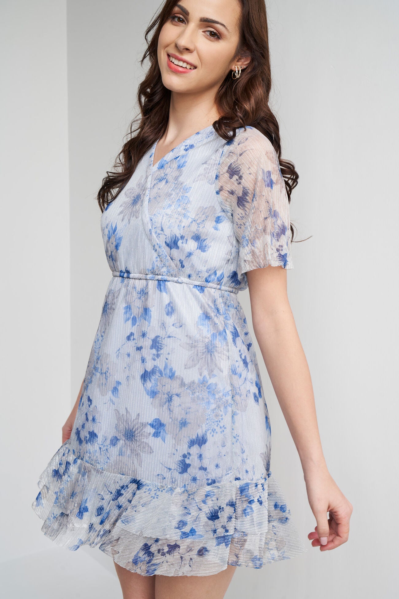 Multi Color Floral Short Sleeves Dress
