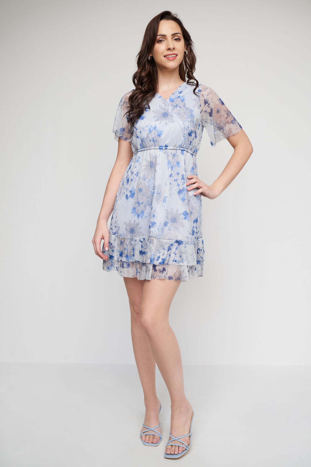 Multi Color Floral Short Sleeves Dress