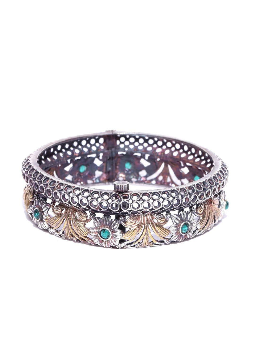 Antique Dual-Toned Flower Design Openable Bracelet