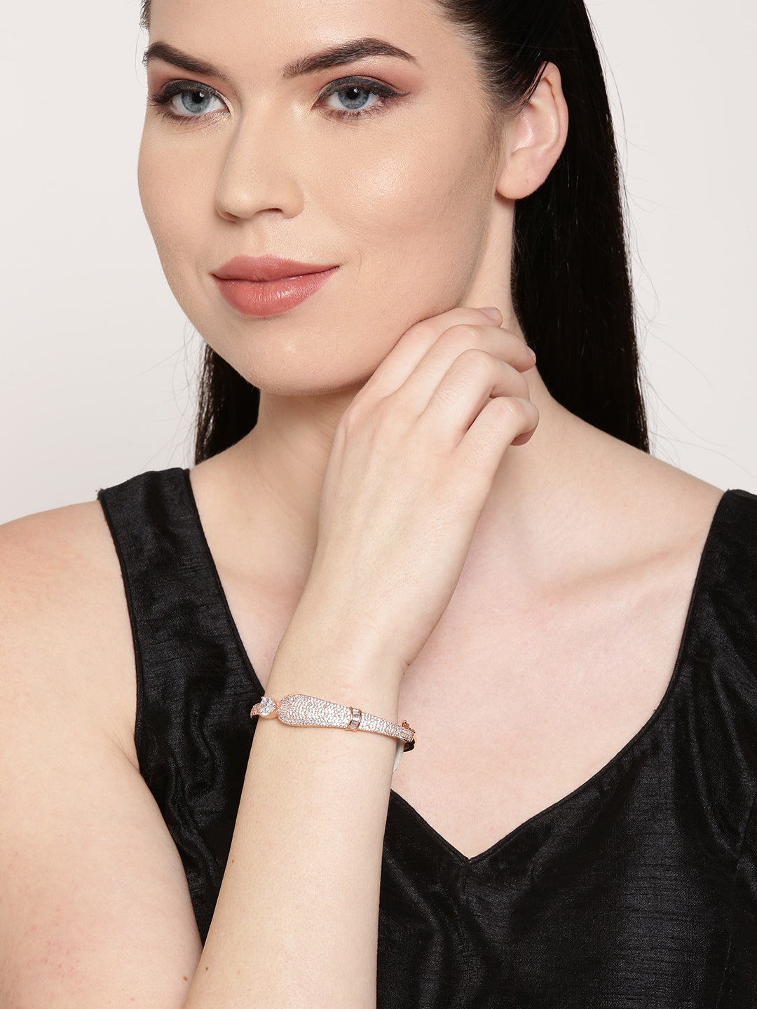 Rose Gold-Plated American Diamond Studded Bracelet
