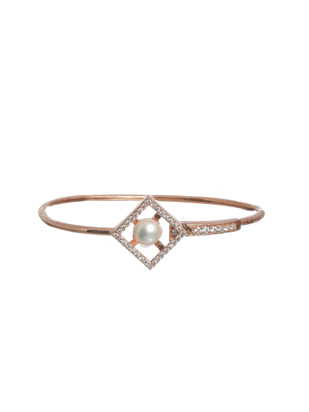 Geometric Studded Pearl Rose Gold Plated Bracelet