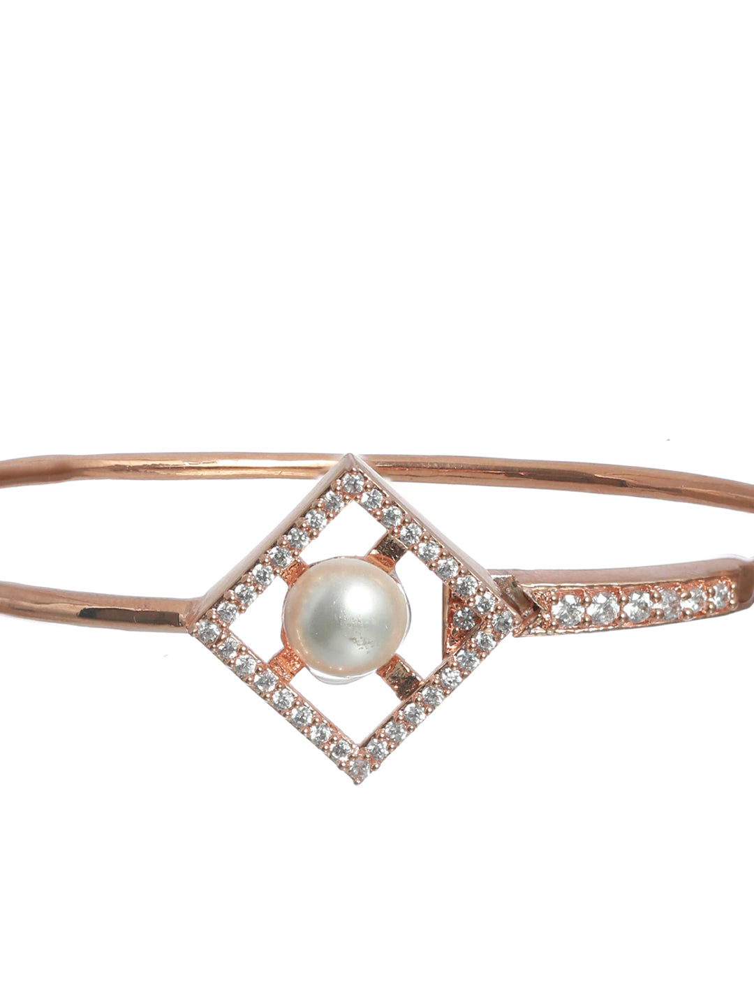 Geometric Studded Pearl Rose Gold Plated Bracelet