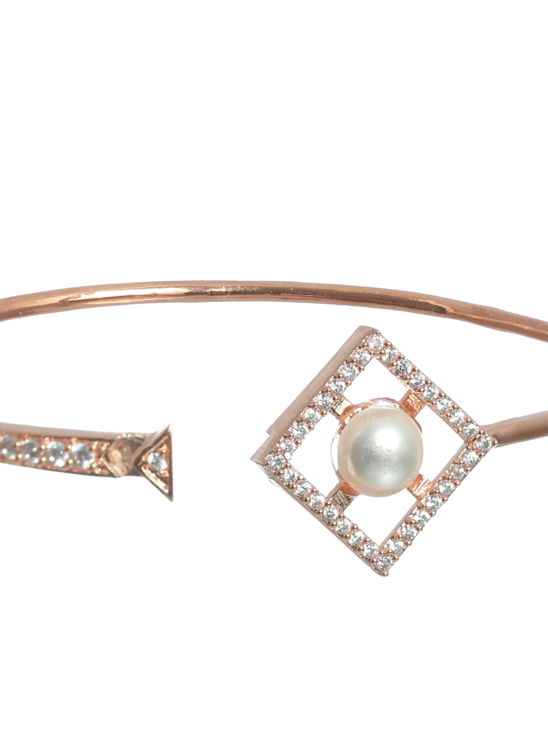 Geometric Studded Pearl Rose Gold Plated Bracelet