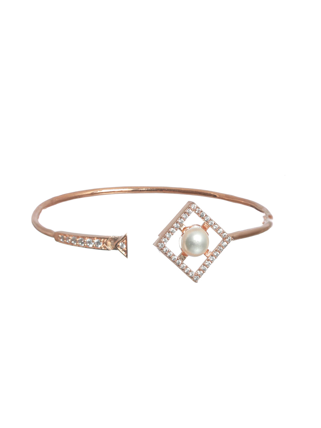 Geometric Studded Pearl Rose Gold Plated Bracelet
