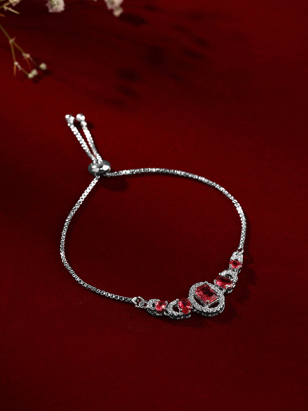 Red Elegant Silver-Plated AD Geometric push back Chain Bracelet