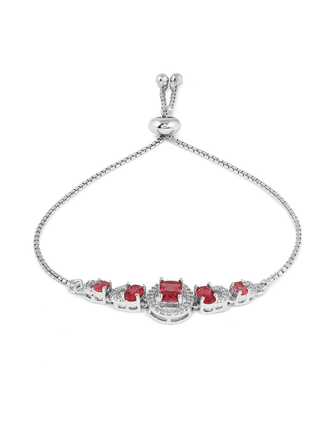Red Elegant Silver-Plated AD Geometric push back Chain Bracelet