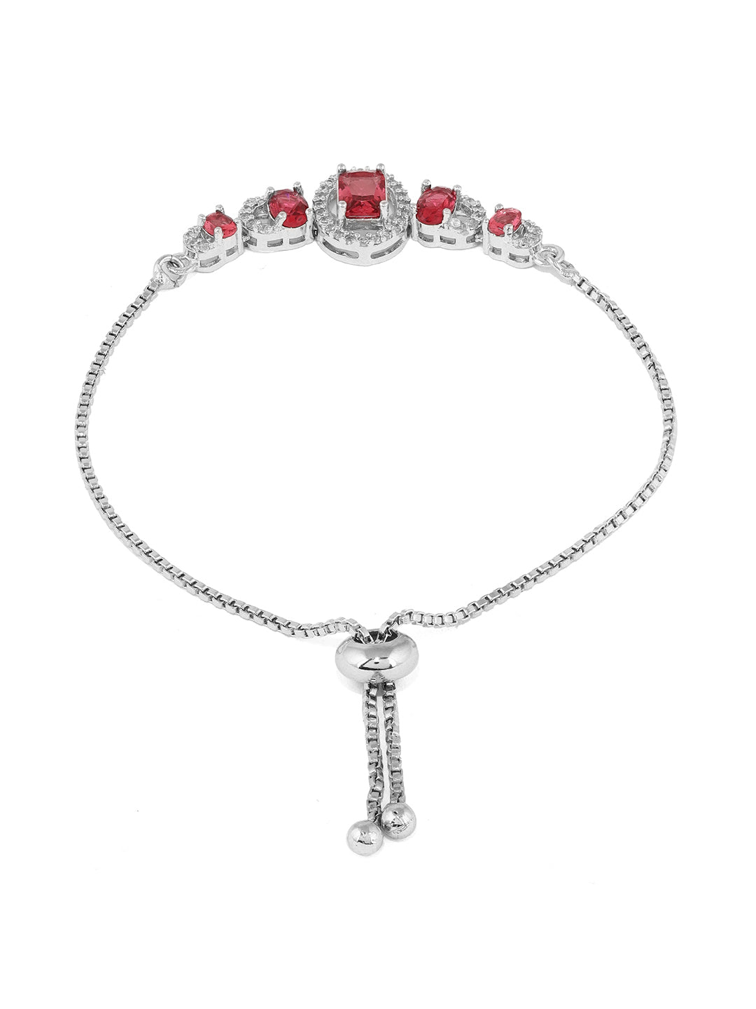 Red Elegant Silver-Plated AD Geometric push back Chain Bracelet