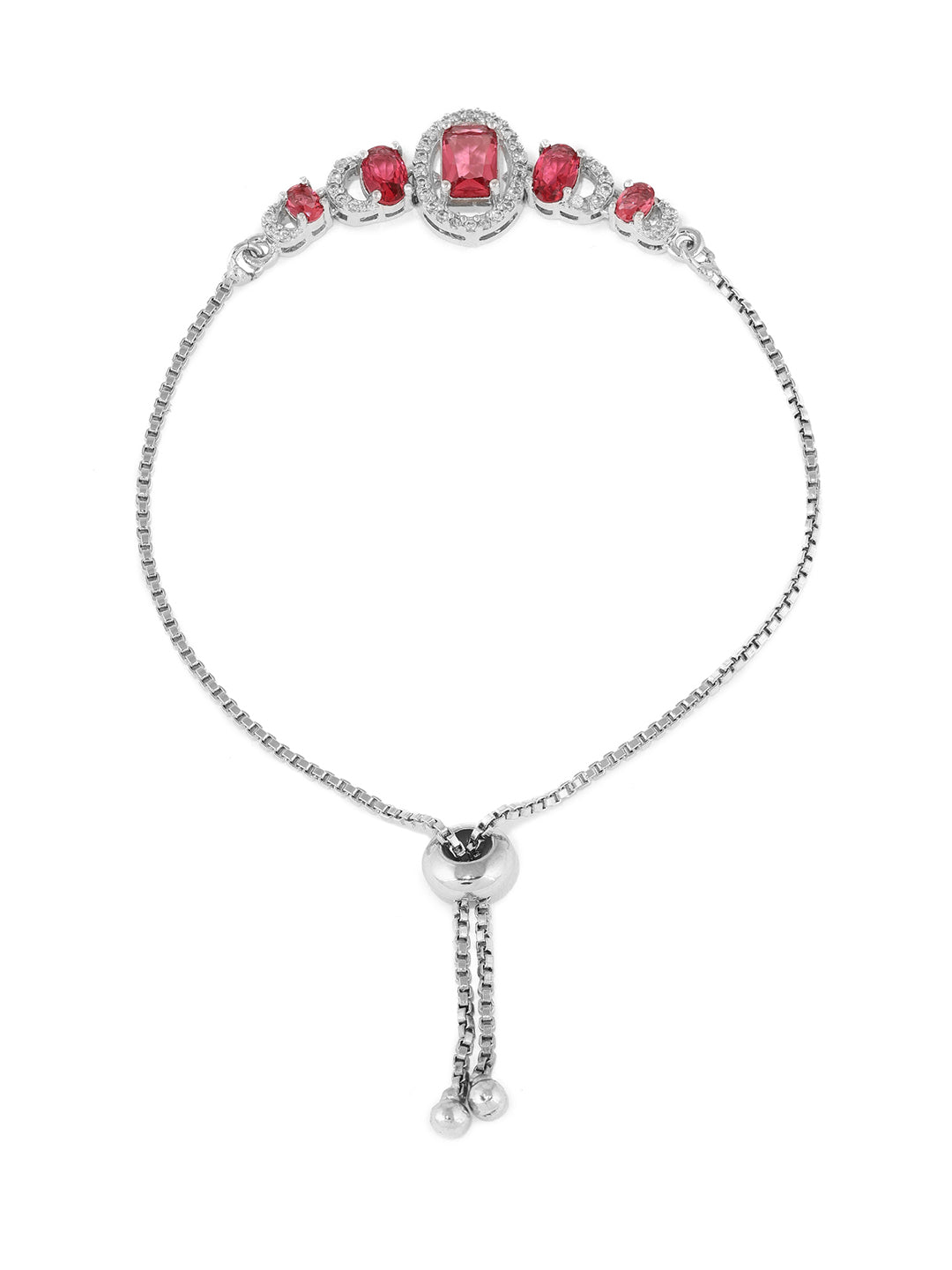 Red Elegant Silver-Plated AD Geometric push back Chain Bracelet