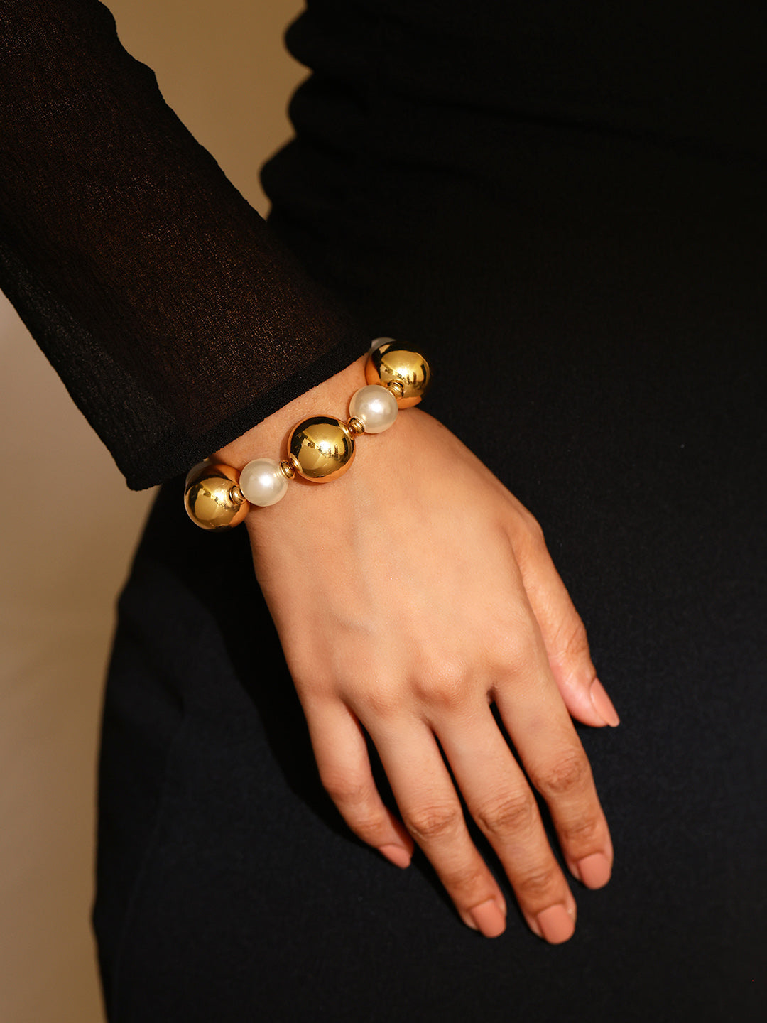 Gold Pearl Sequenced Balls Gold Plated Bracelet