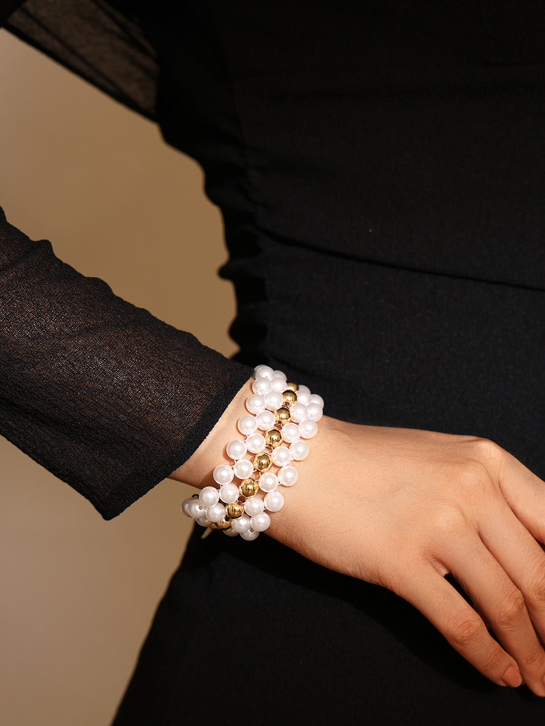 Gold-Plated Pearls-Beaded Wraparound Bracelet