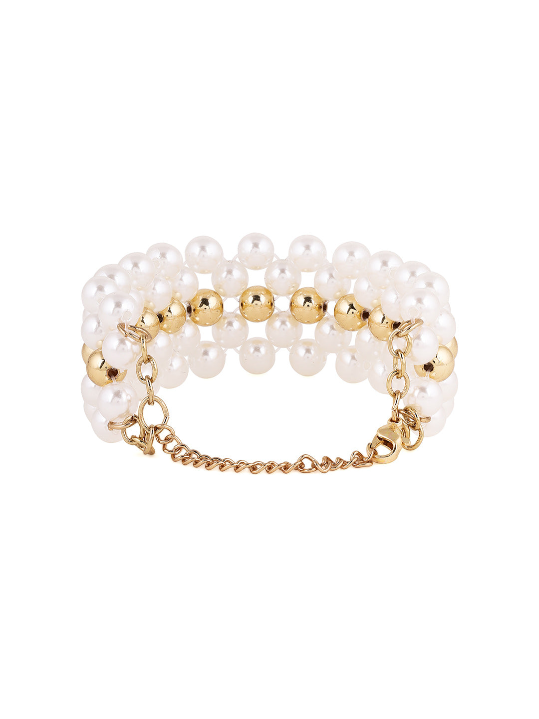 Gold-Plated Pearls-Beaded Wraparound Bracelet