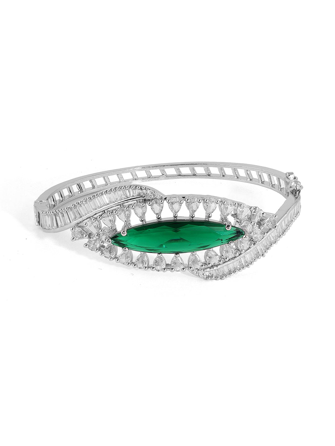 Green AD Stones kada Stylish Silver Plating Bracelet