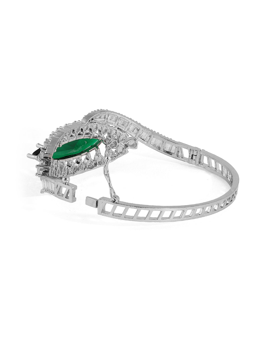 Green AD Stones kada Stylish Silver Plating Bracelet