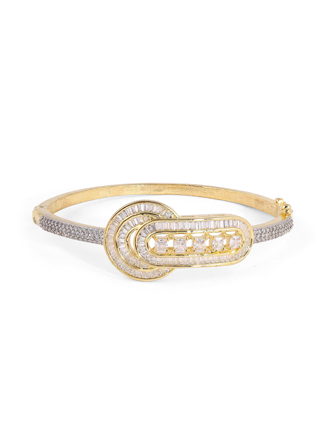 Fancy Rhinestones AD Gold Plating Kada Style Bracelet