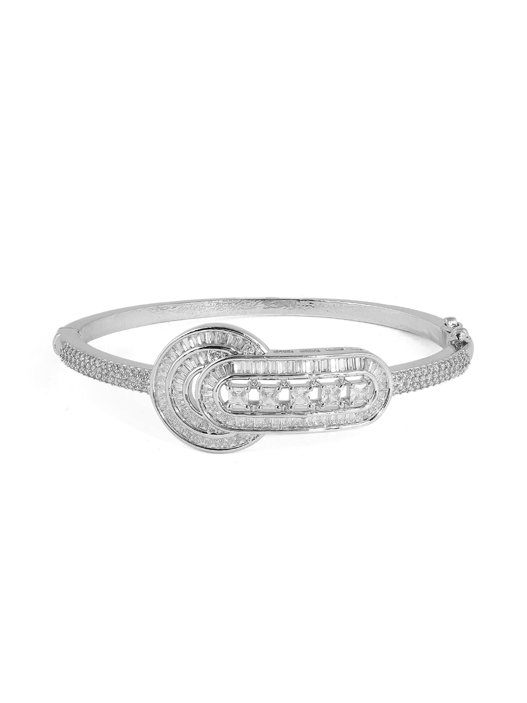 Fancy Rhinestones AD Silver Plating Kada Style Bracelet