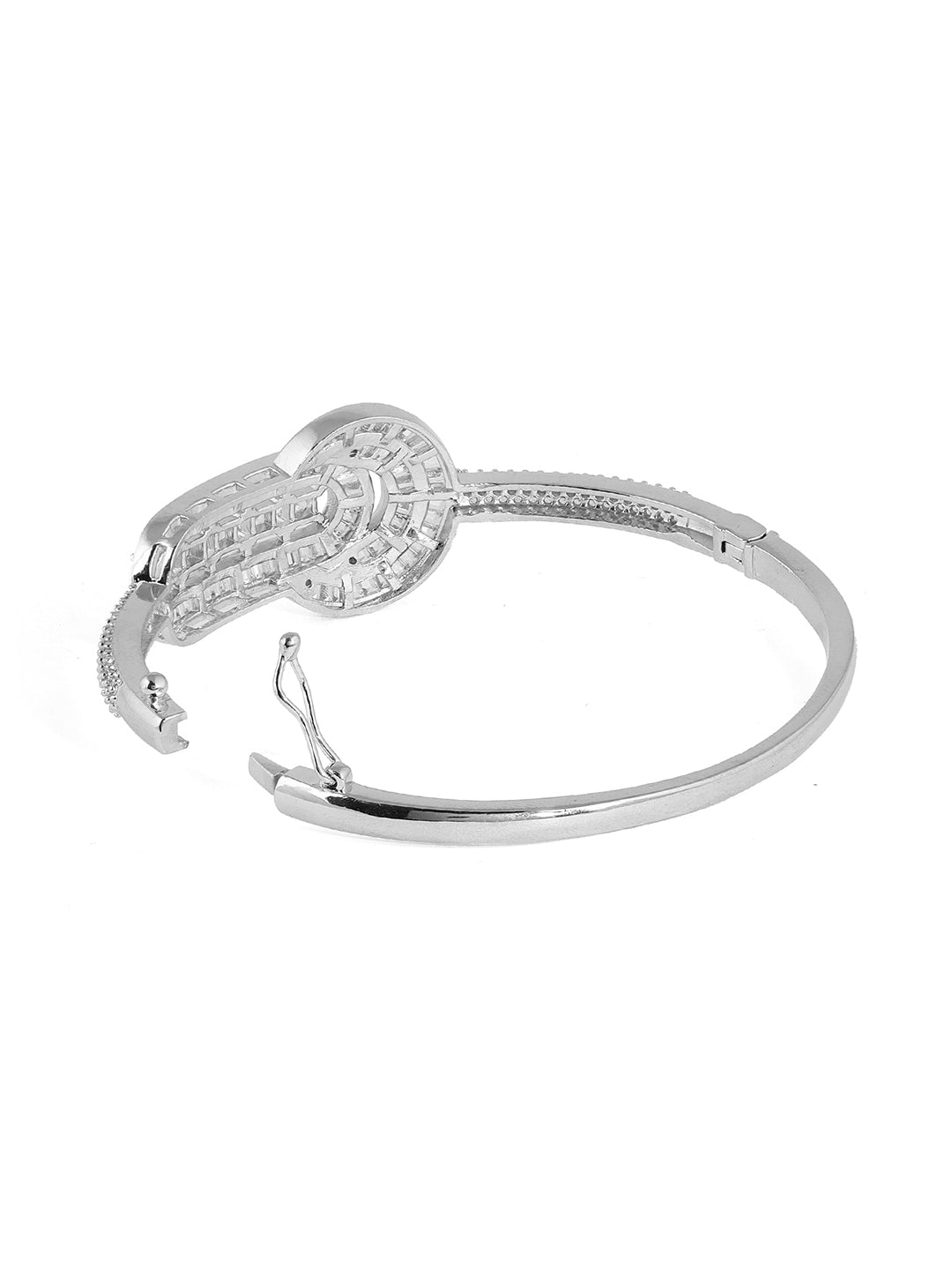 Fancy Rhinestones AD Silver Plating Kada Style Bracelet