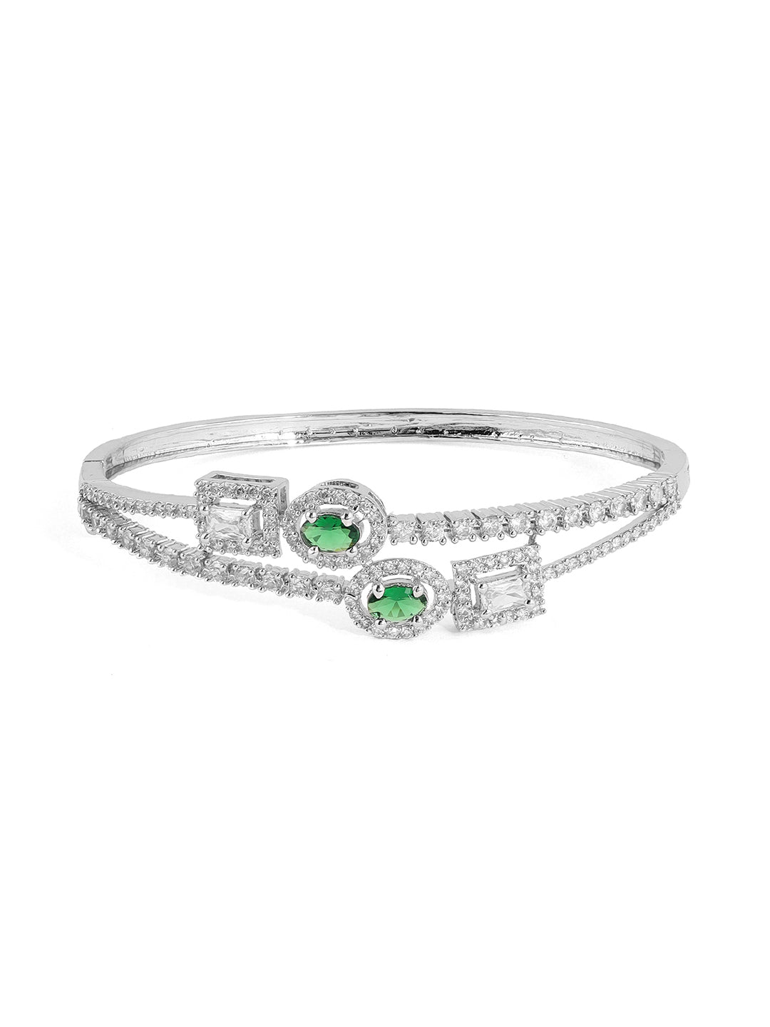 Emerald Elegance AD Silver Plating Geometrical Fancy Kada Bracelet