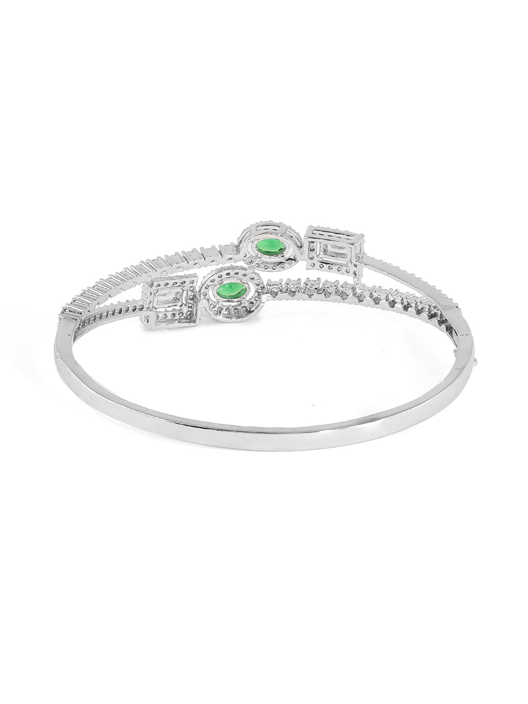 Emerald Elegance AD Silver Plating Geometrical Fancy Kada Bracelet