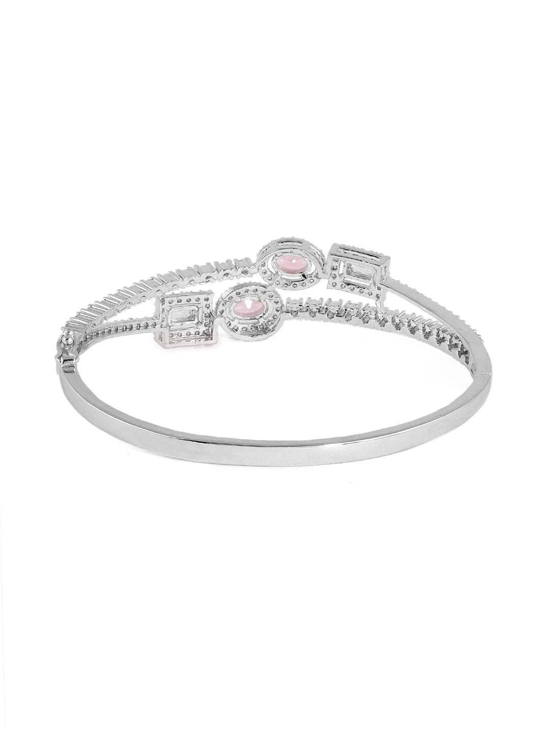 Pink AD Stones Geometrical Design Silver Plating Elegance kada Bracelet