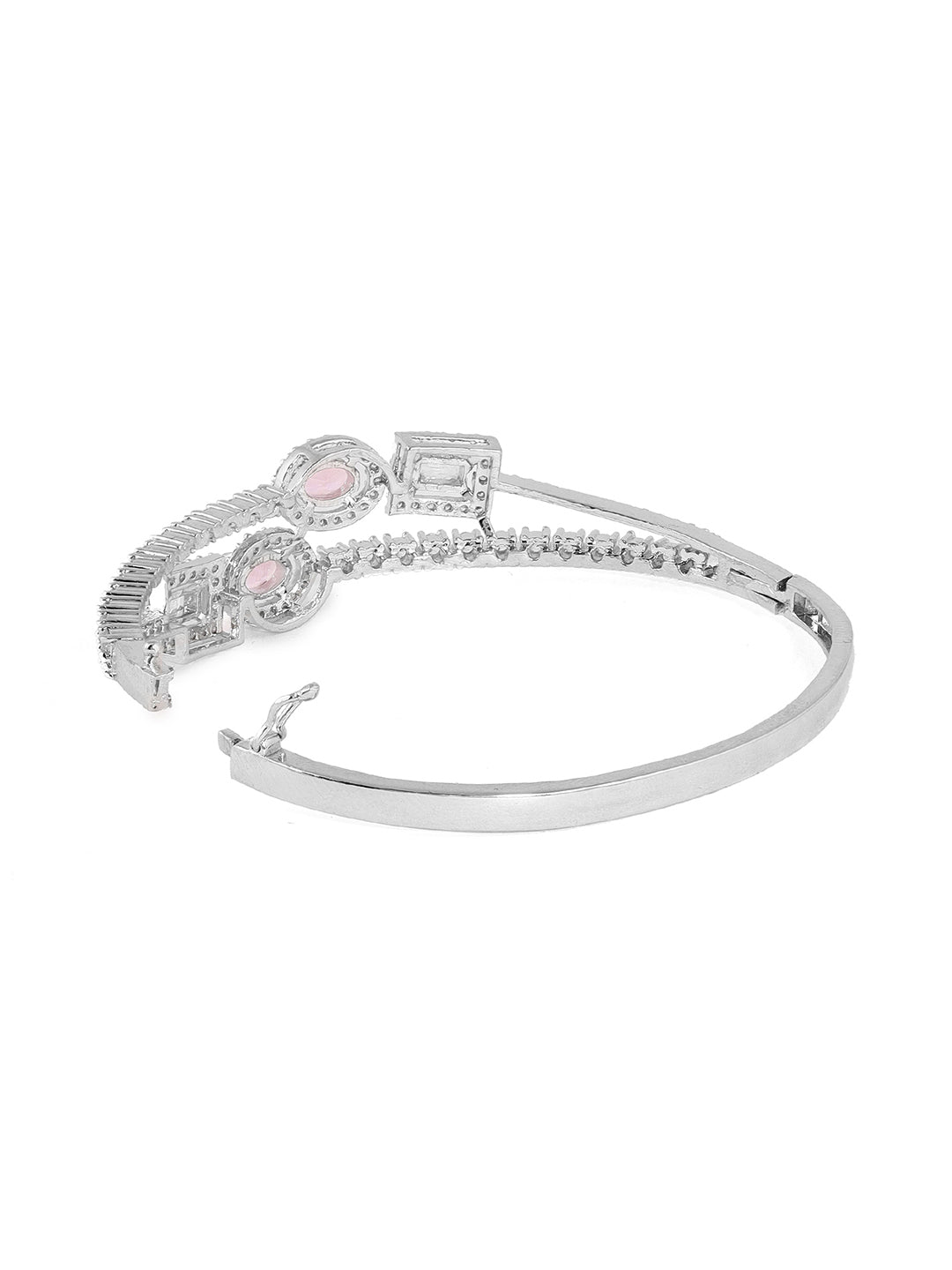 Pink AD Stones Geometrical Design Silver Plating Elegance kada Bracelet