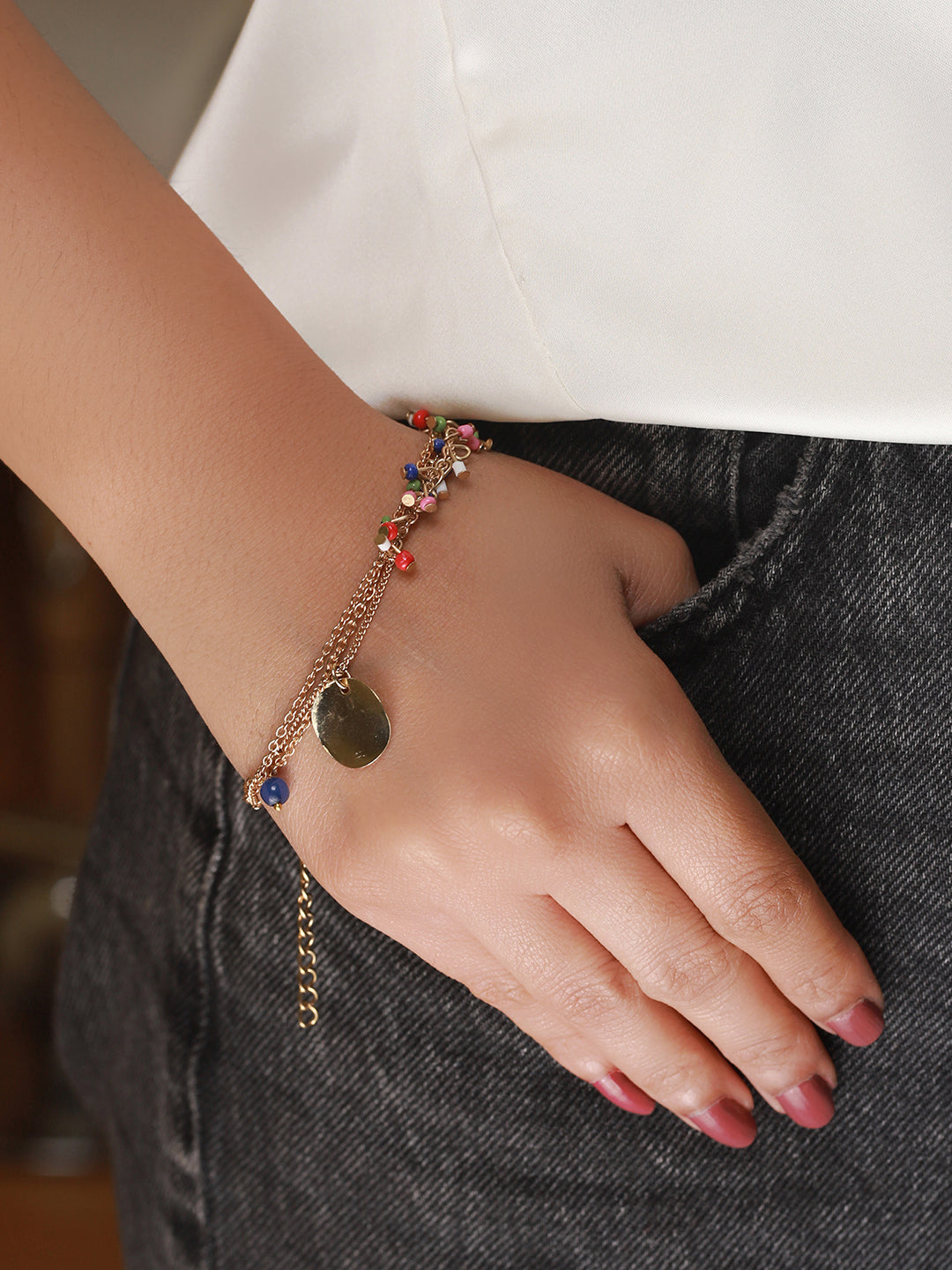 Prita by Multilayer Beaded Link Coin Gold-Plated Bracelet