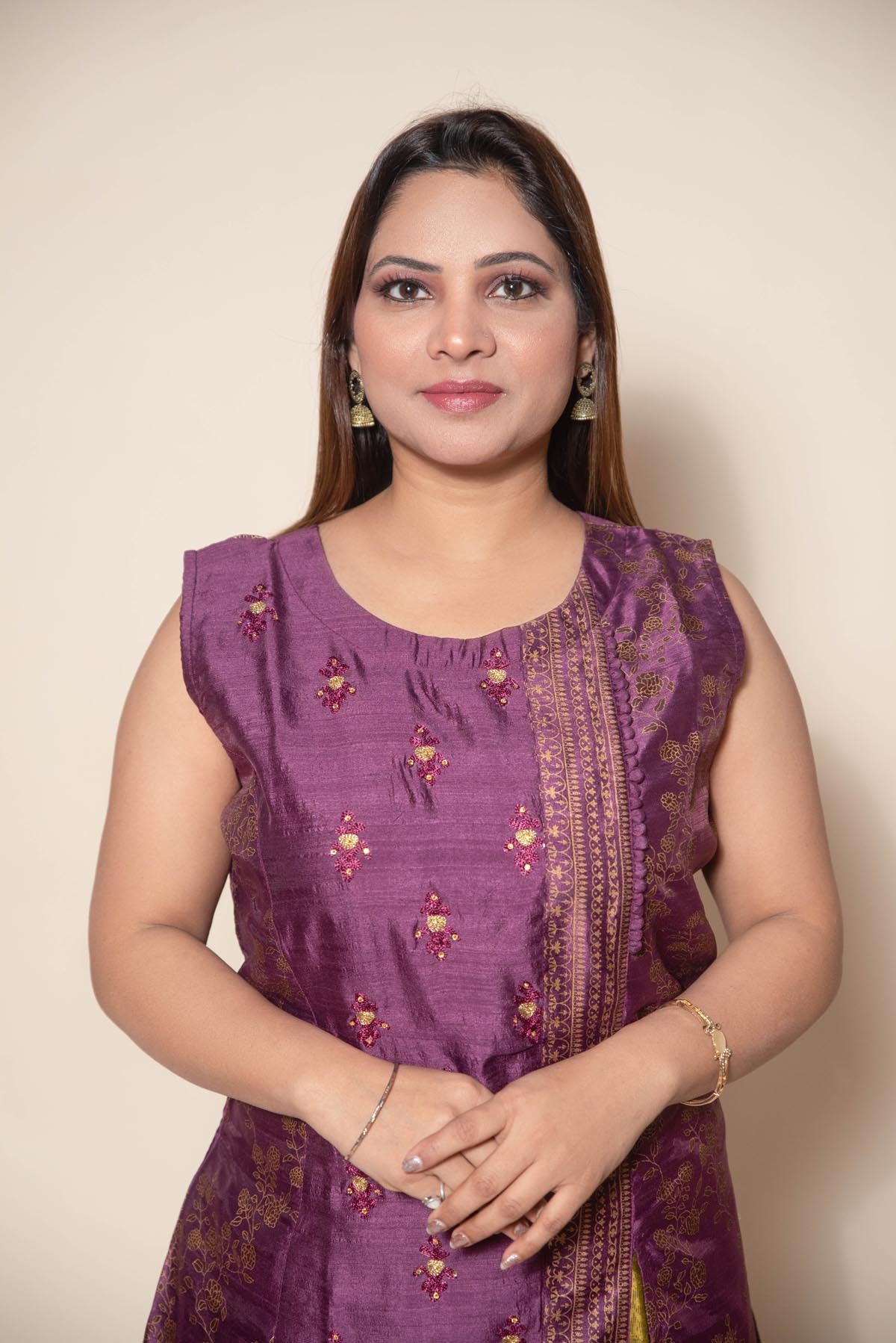 Purple & Mustard Yellow Resham Work Dress - Exquisite Indian Party Wear
