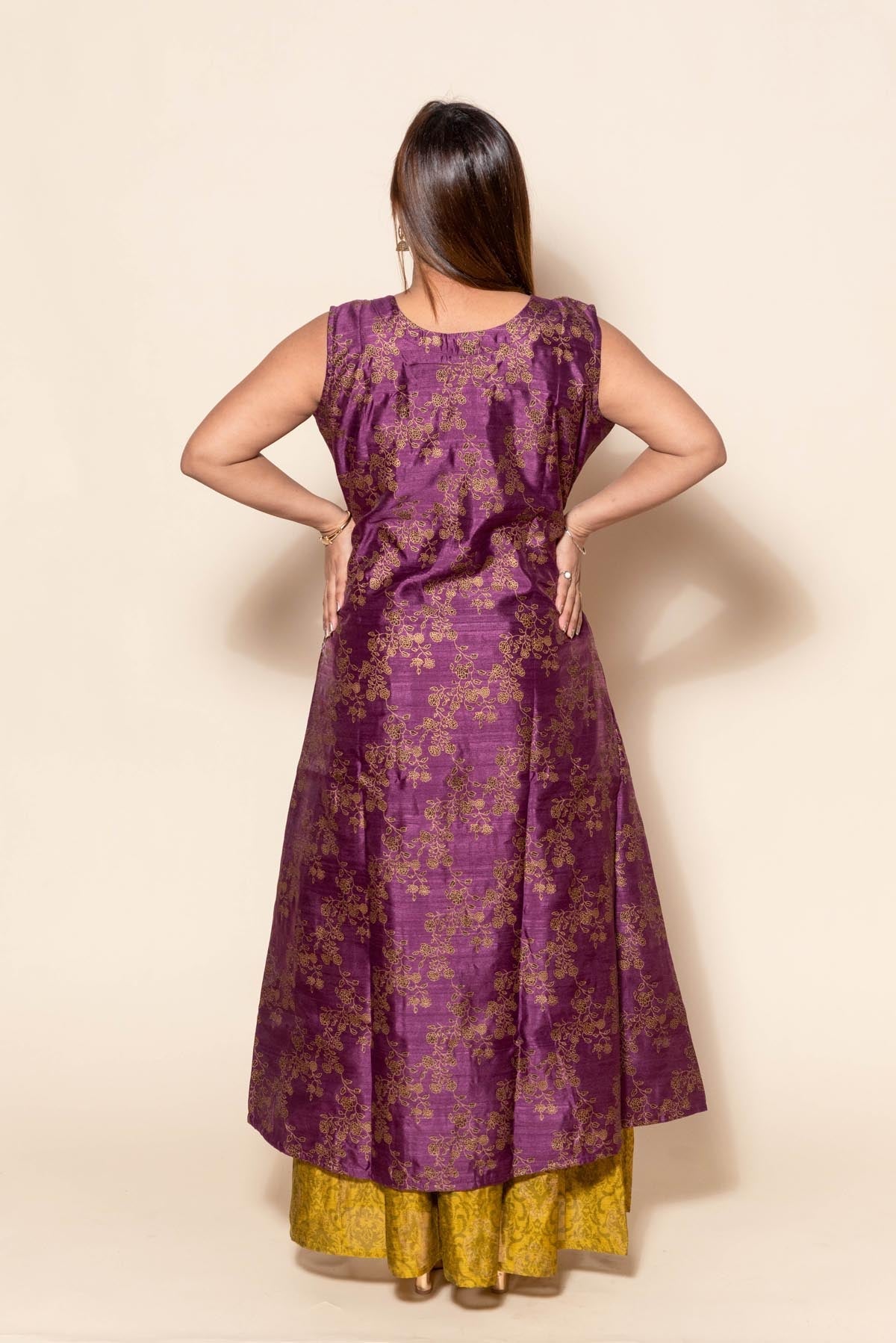 Purple & Mustard Yellow Resham Work Dress - Exquisite Indian Party Wear
